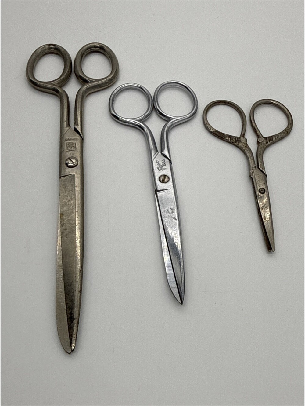 Vintage Scissors Lot 3 Pc Farr USA Solingen Germany Embossed Floral Embroidery